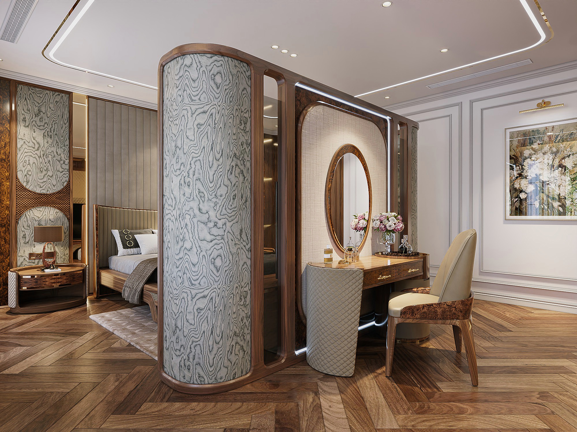 Bàn trang điểm gỗ óc chó đẹp hiện đại sang trọng