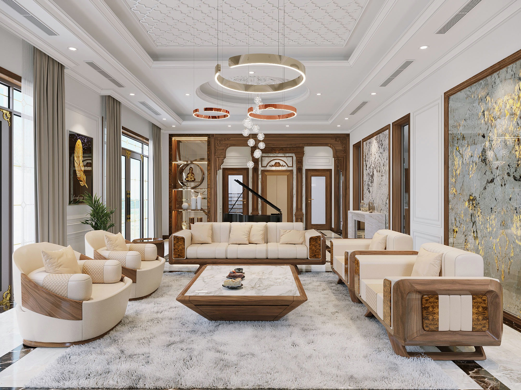 Bộ bàn ghế gỗ phòng khách sang trọng