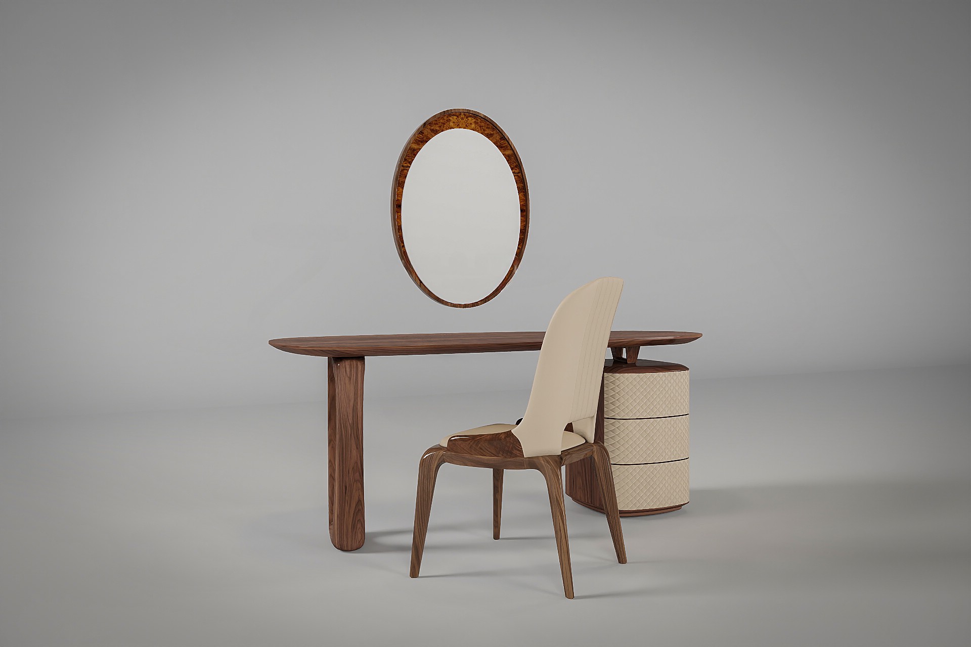 Bộ bàn trang điểm gỗ óc chó cao cấp