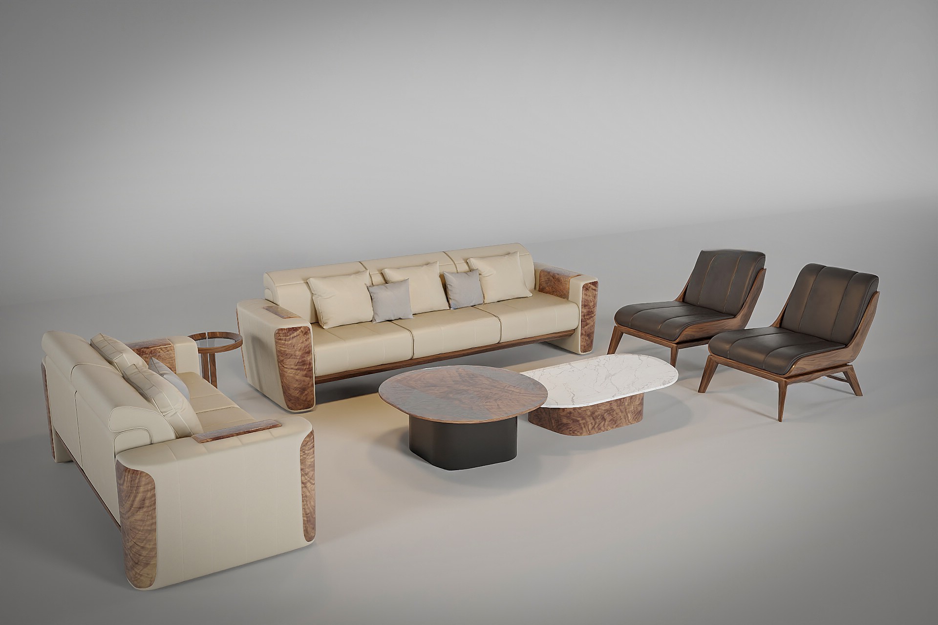 Bộ ghế sofa gỗ tự nhiên tay vịn liền khối phòng khách