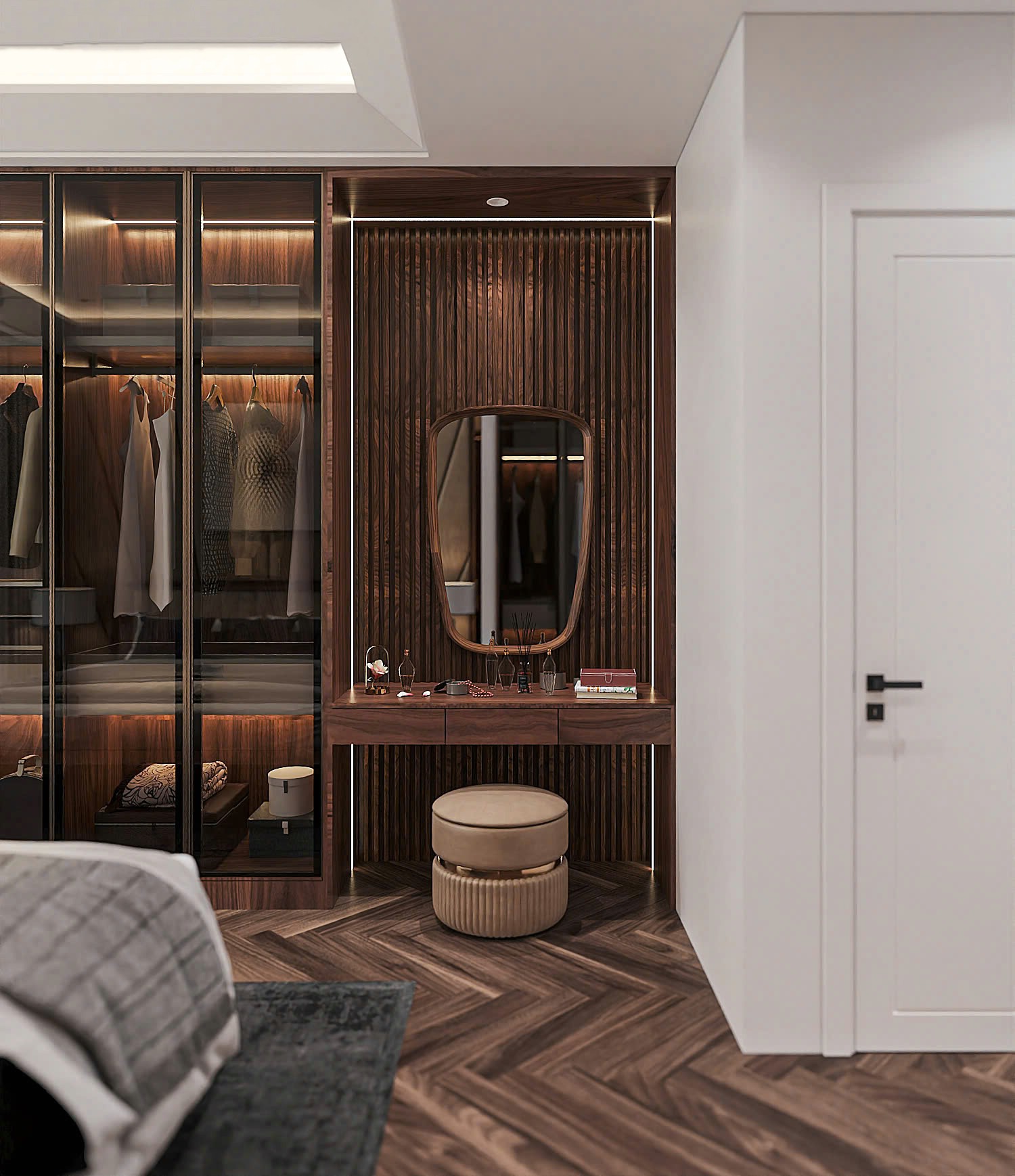 Ghế bàn trang điểm da màu be sang trọng