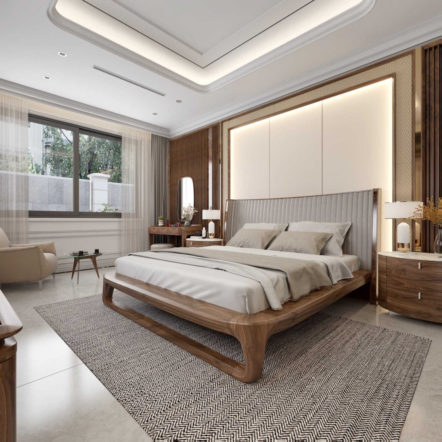 Giường gỗ óc chó platform đẹp và sang trọng