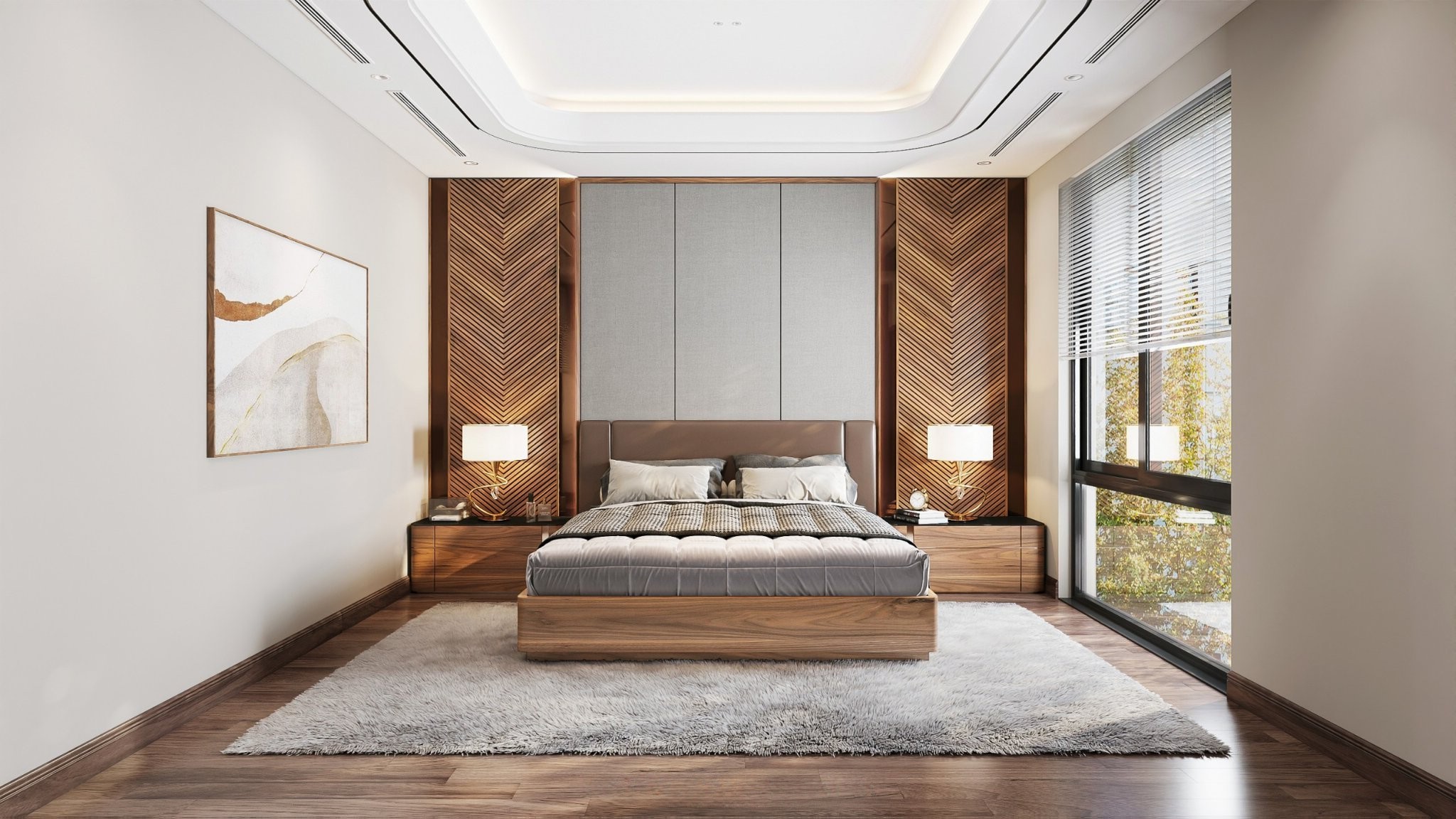 Giường gỗ giá rẻ hiện đại, chất liệu veneer óc chó