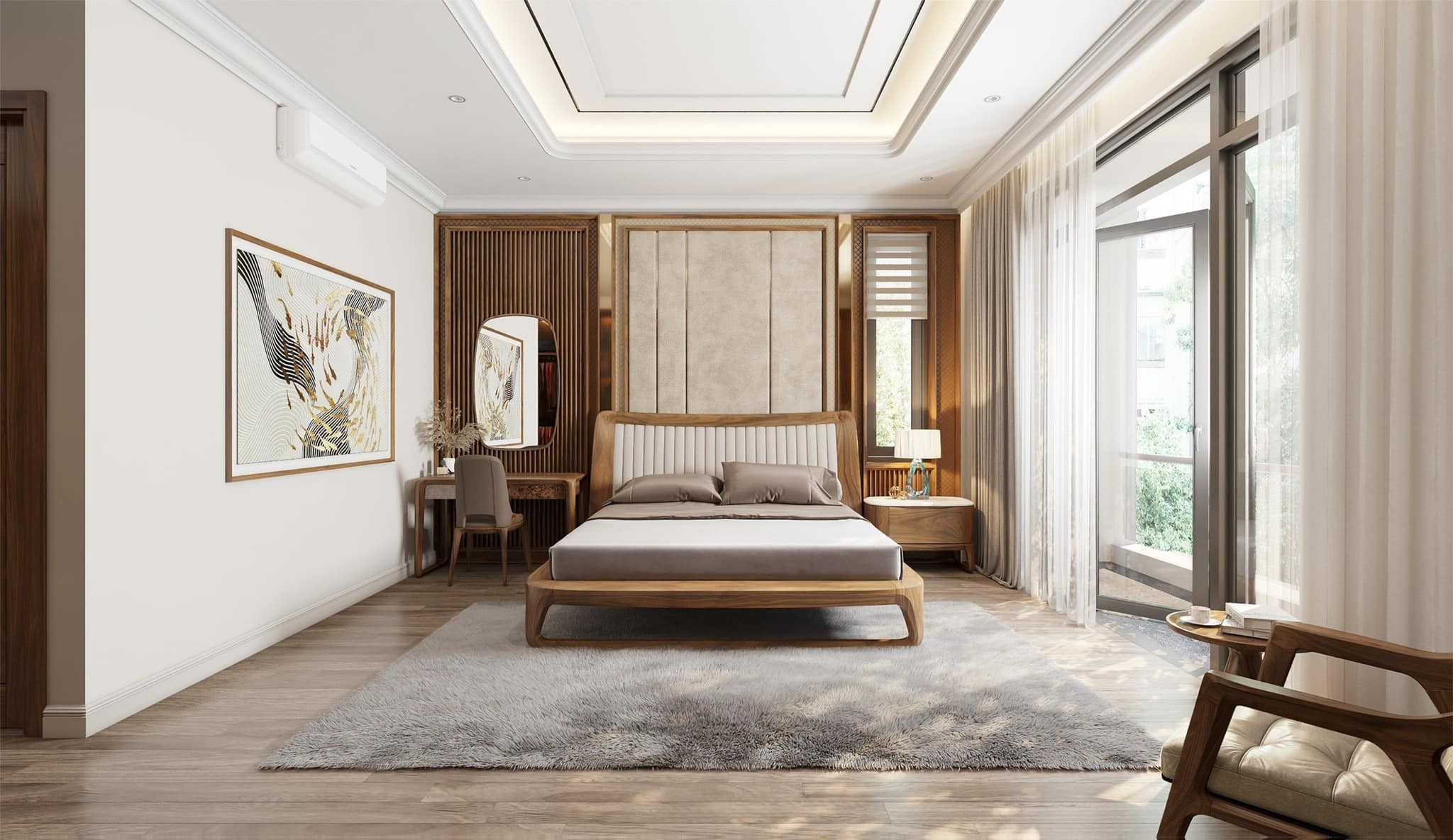 Giường gỗ xoan đào đẹp, hiện đại