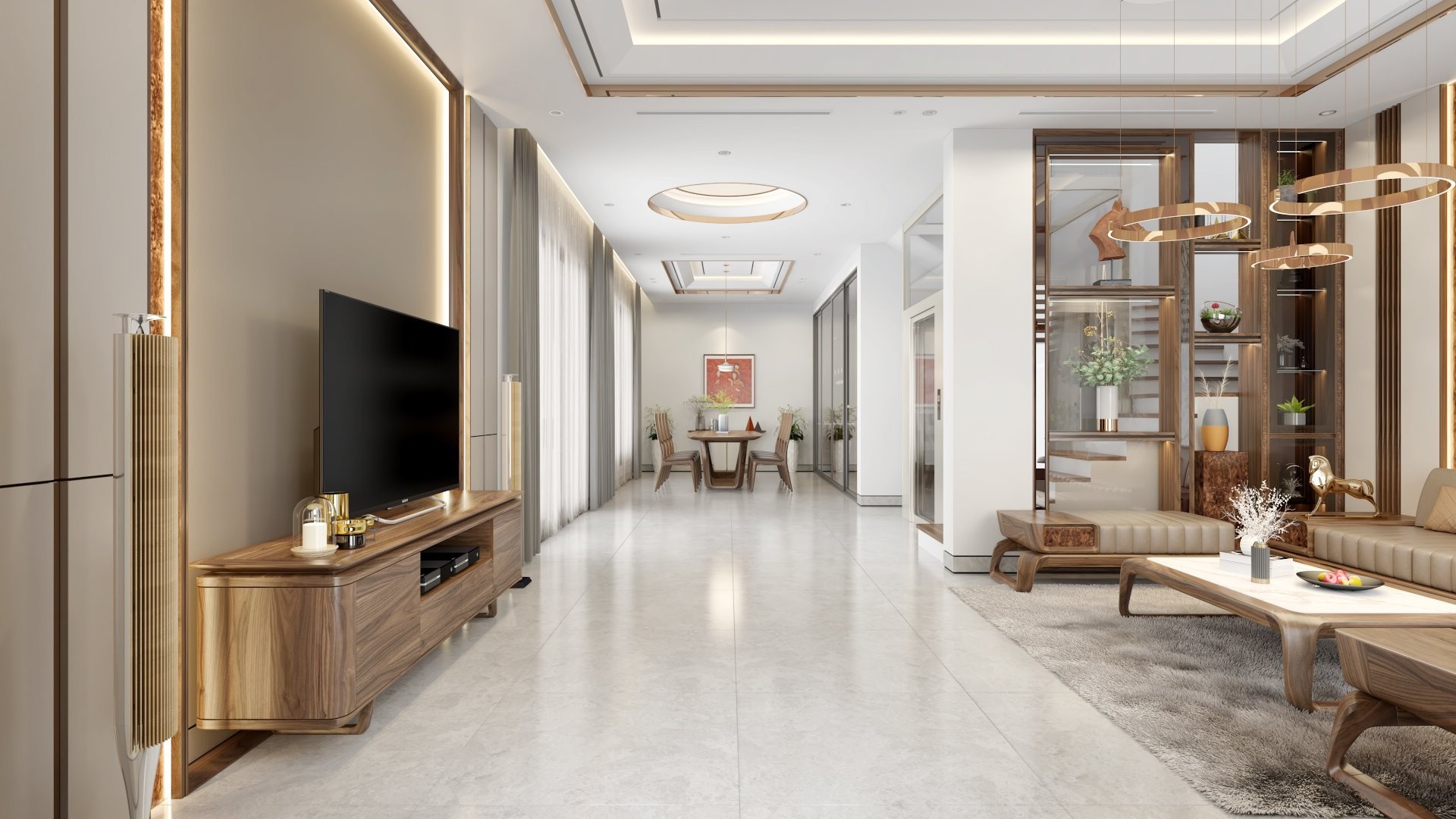 Kệ để tivi gỗ veneer óc chó sang trọng