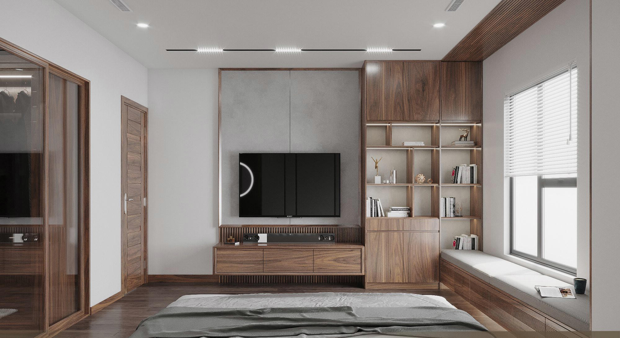 Kệ tivi gỗ đơn giản hiện đại treo tường 3 ngăn kéo CNC