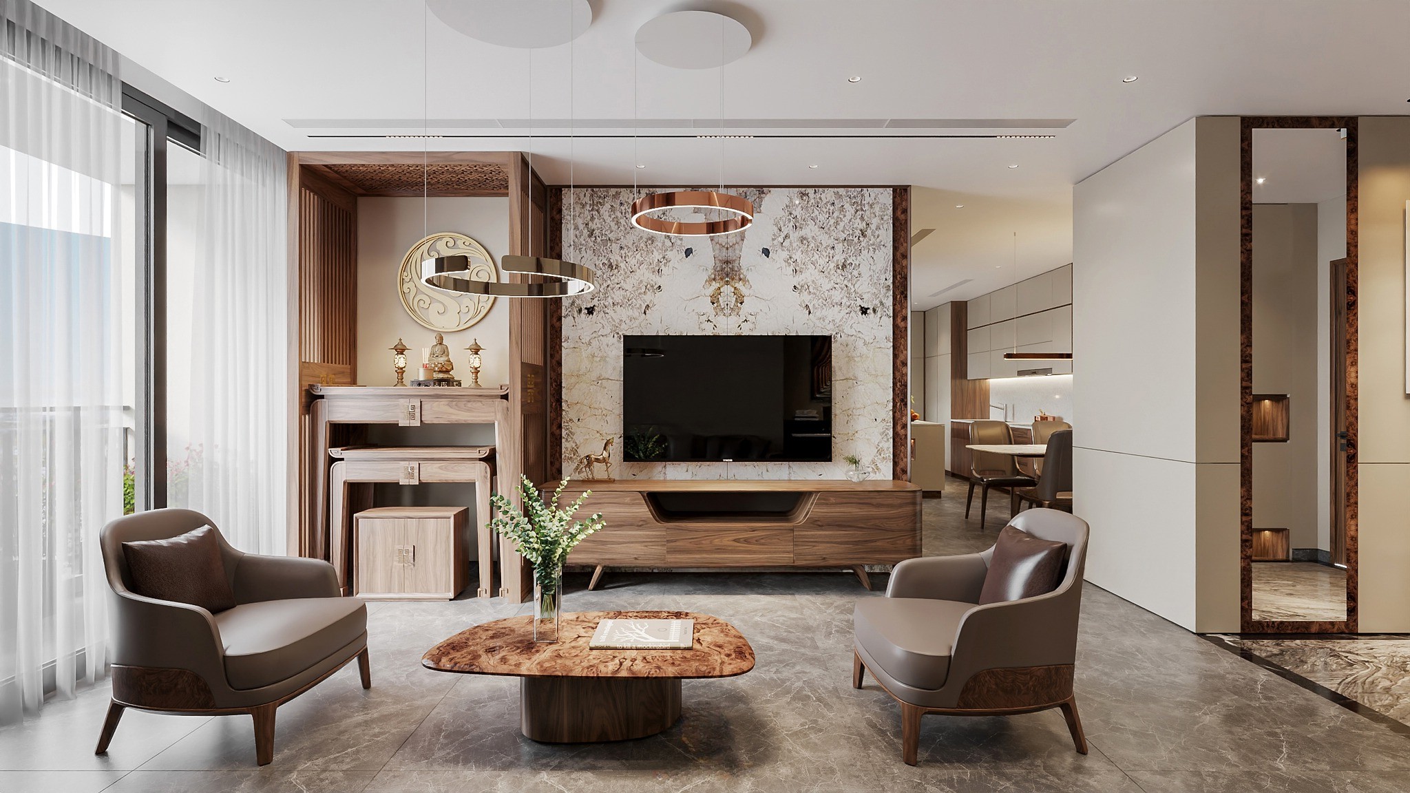 Kệ tivi phòng khách hiện đại bằng gỗ tự nhiên màu nâu nhạt