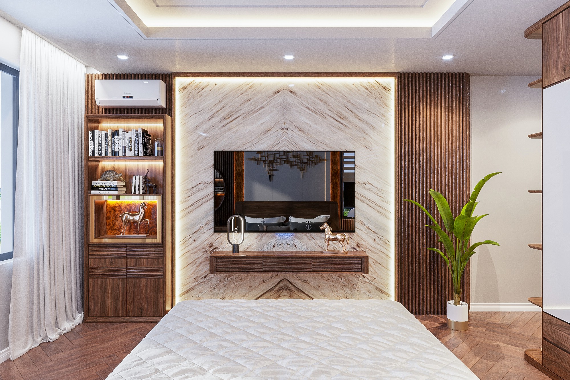 Kệ tivi treo tường gỗ óc chó hiện đại