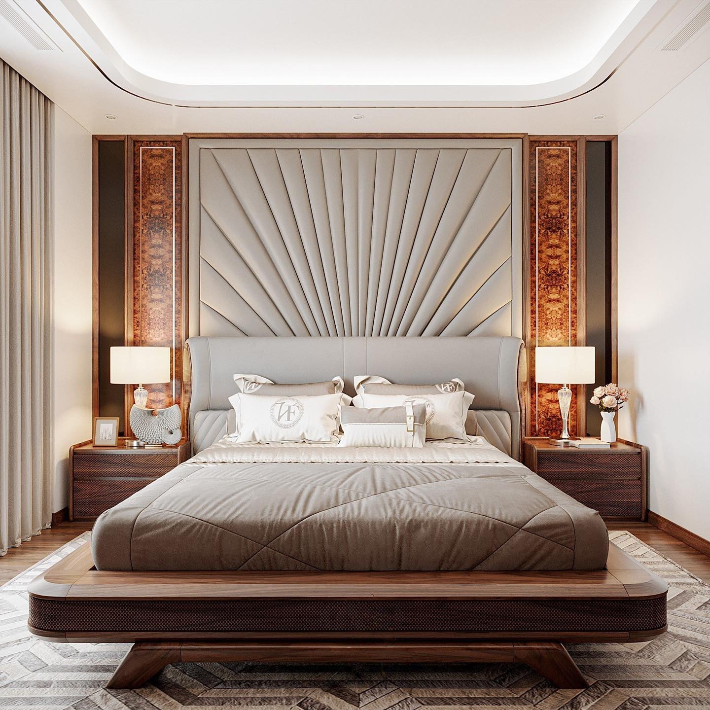 Mẫu giường gỗ óc chó hiện đại sang trọng