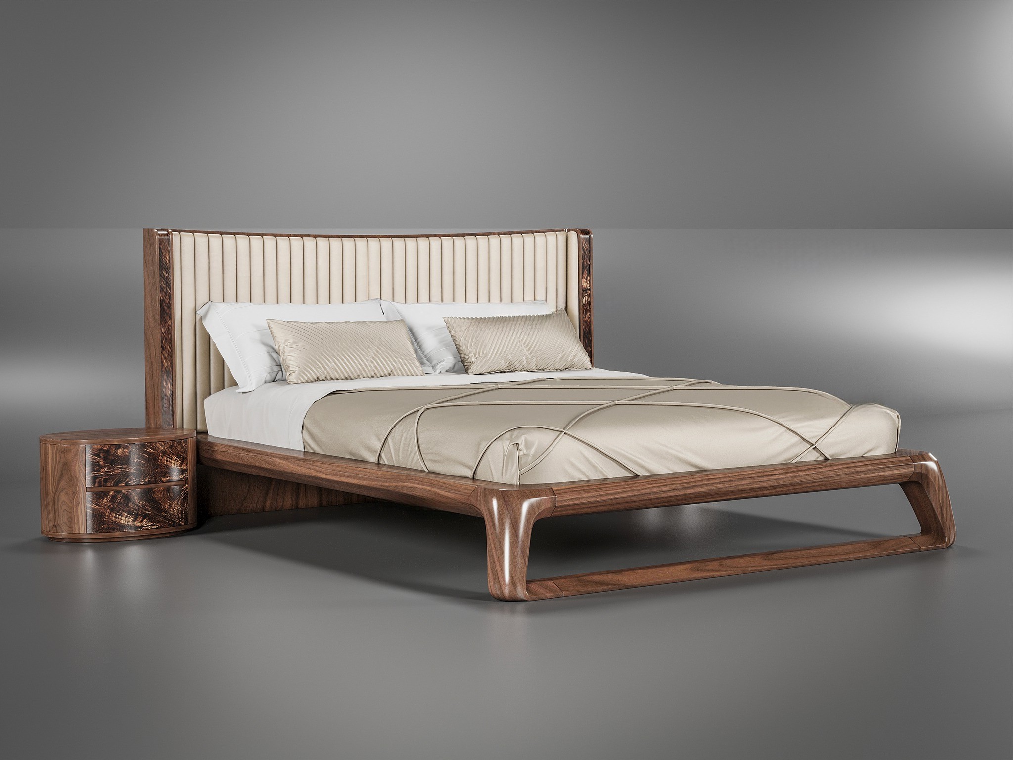 Mẫu giường ngủ hiện đại gỗ óc chó sang trọng