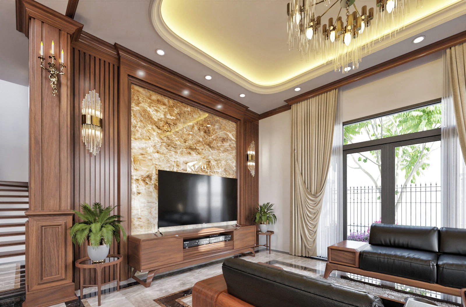 Mẫu kệ tivi gỗ đẹp hiện đại bằng gỗ sồi tự nhiên màu nâu đỏ