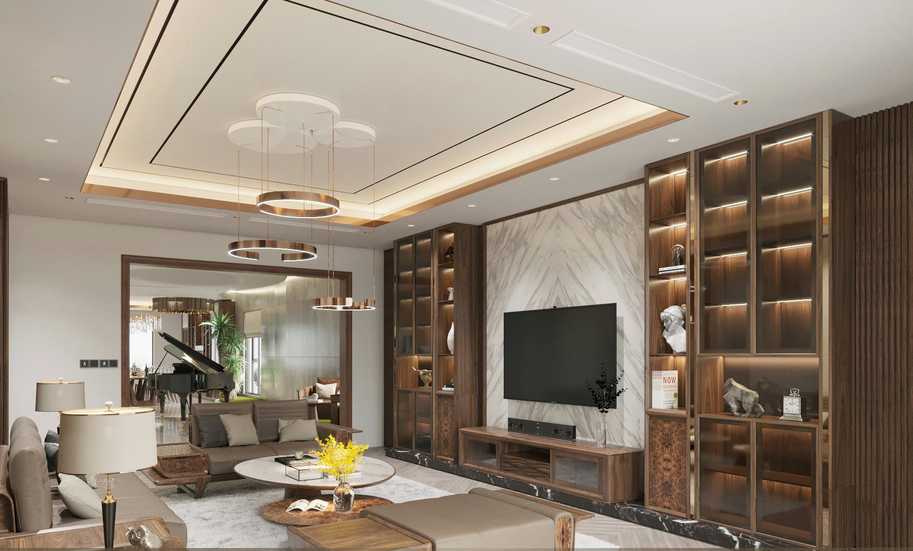 Mẫu kệ tivi phòng khách gỗ tự nhiên hiện đại màu nâu đậm