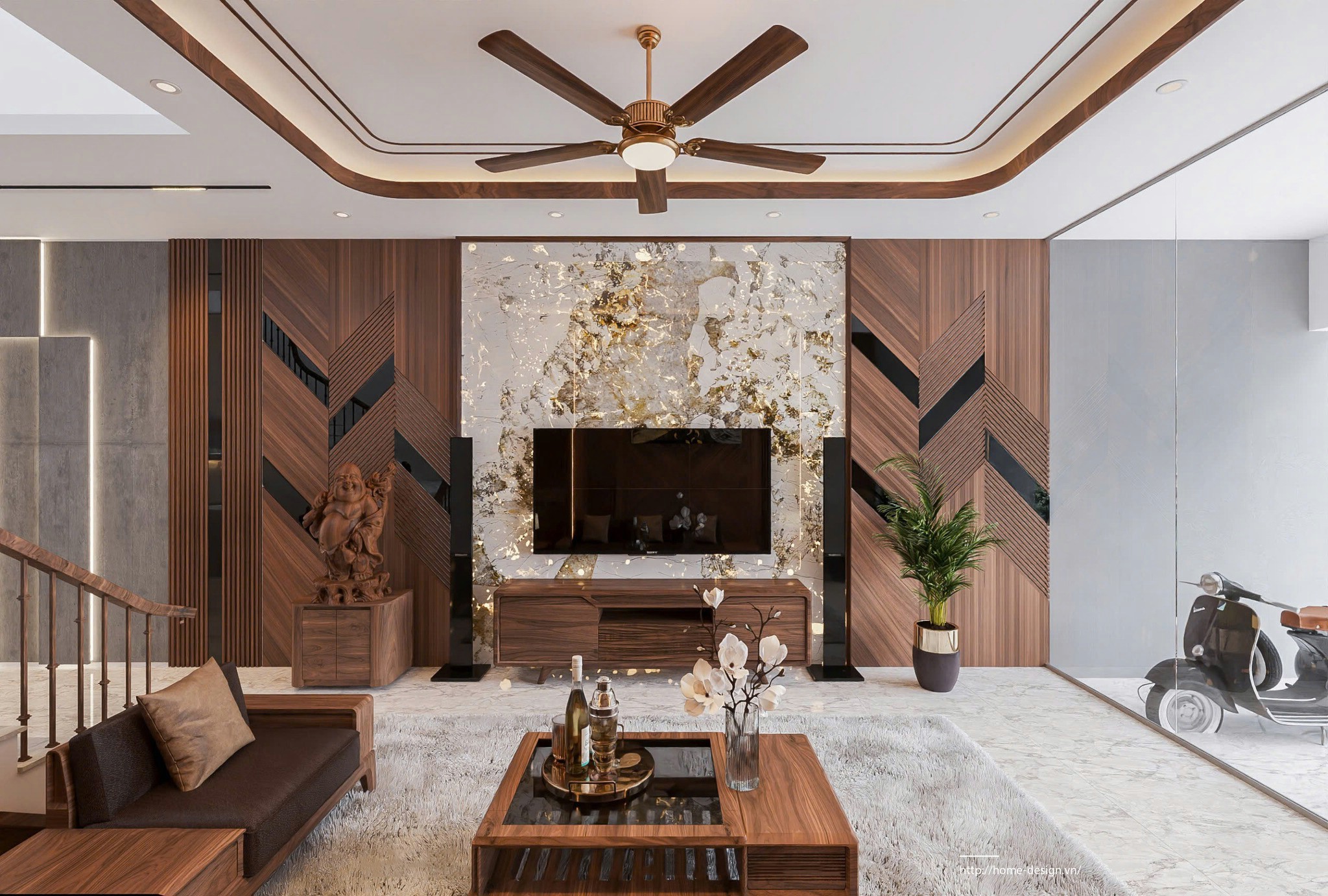 Mẫu kệ tivi phòng khách gỗ tự nhiên dáng thấp màu nâu đậm