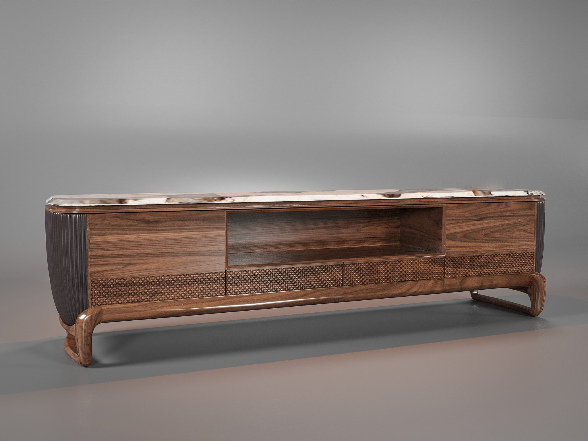 Mẫu kệ tivi gỗ óc chó mặt đá sang trọng