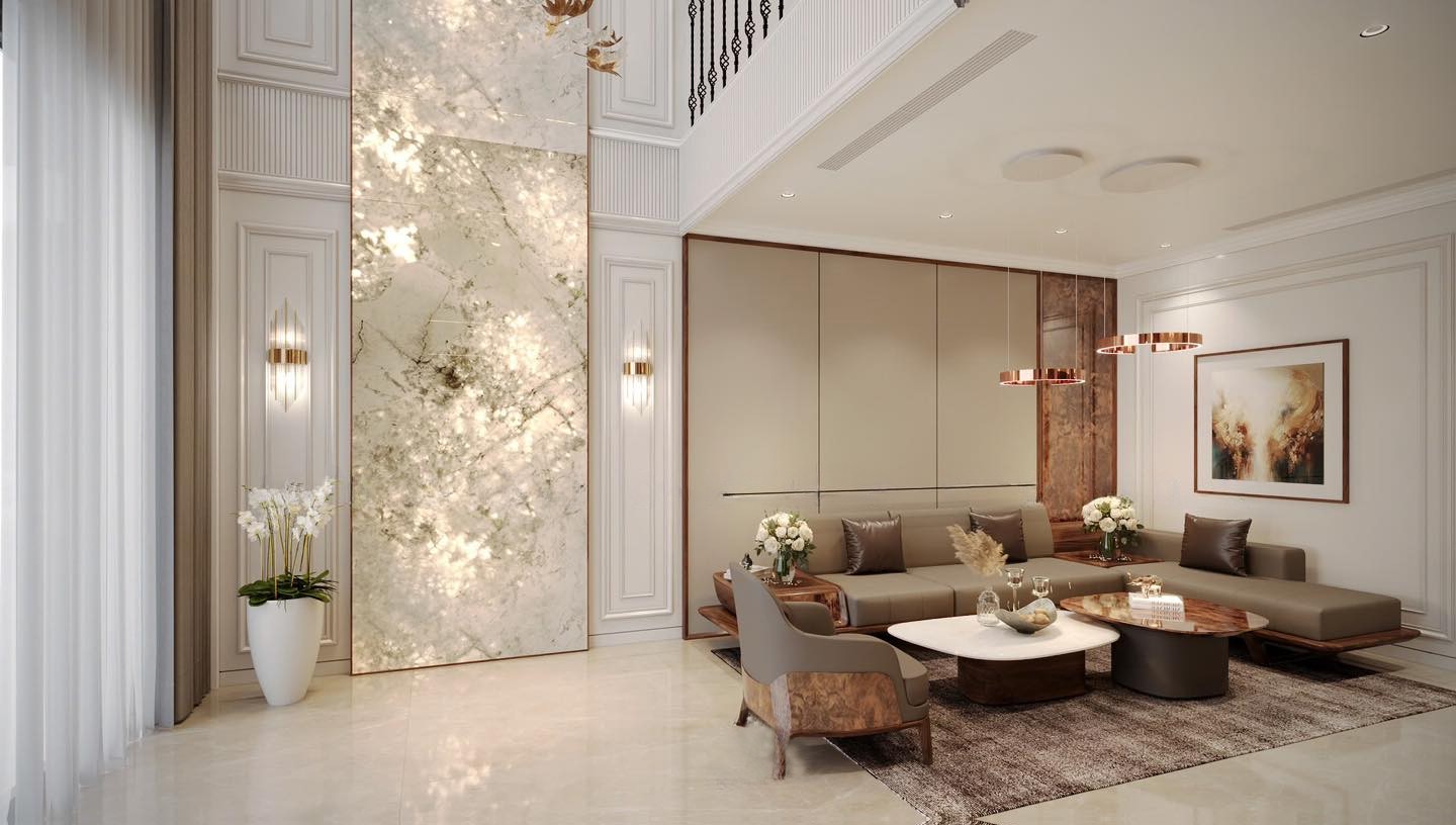 Mẫu sofa gỗ chữ L đẹp hiện đại với đệm bọc da và tab gắn liền tiện dụng