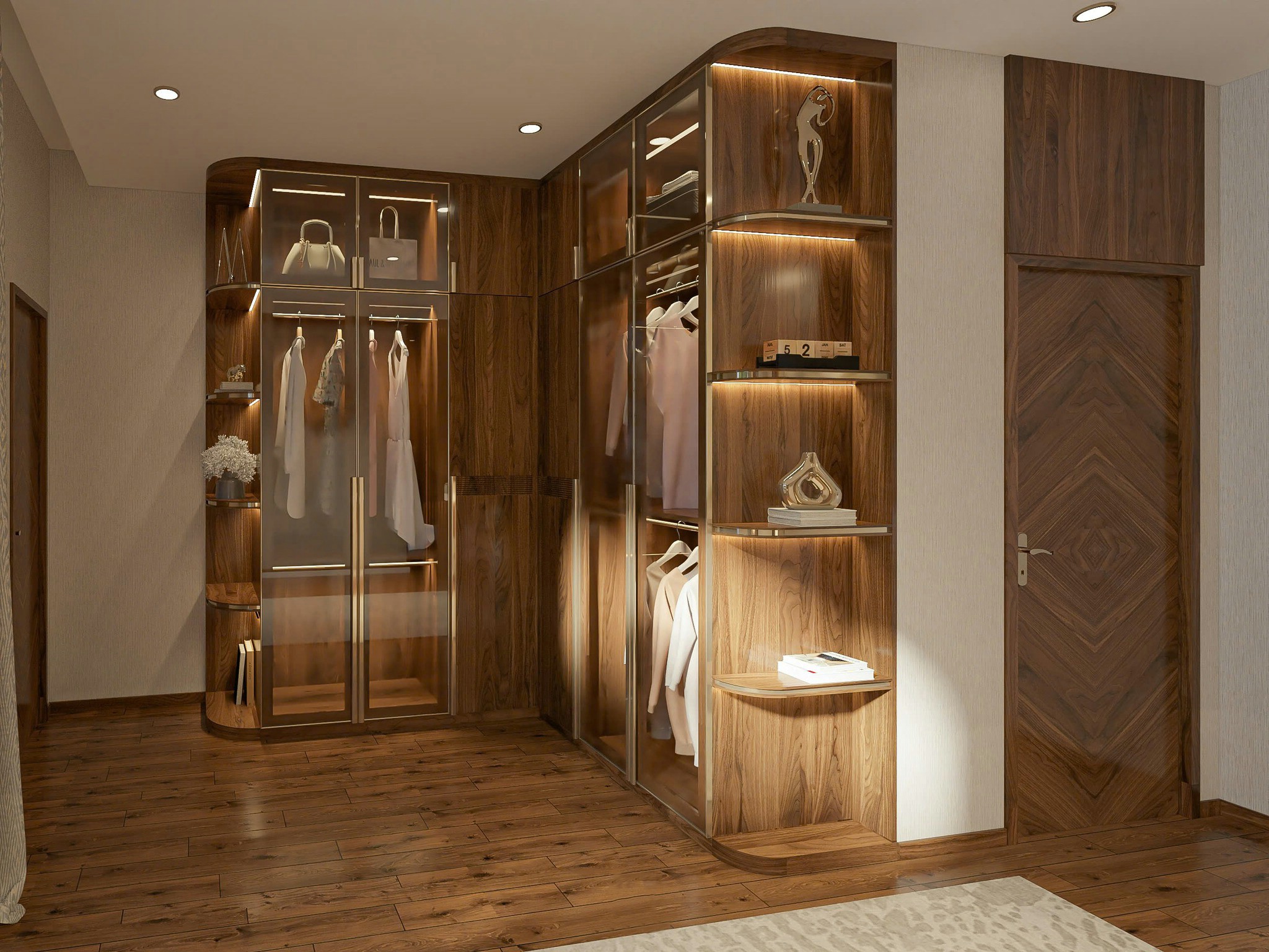 Mẫu tủ quần áo đẹp hiện đại, khung gỗ óc chó cao cấp