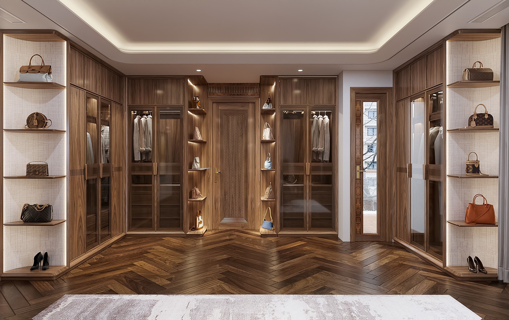 Mẫu tủ quần áo hiện đại gỗ óc chó sang trọng