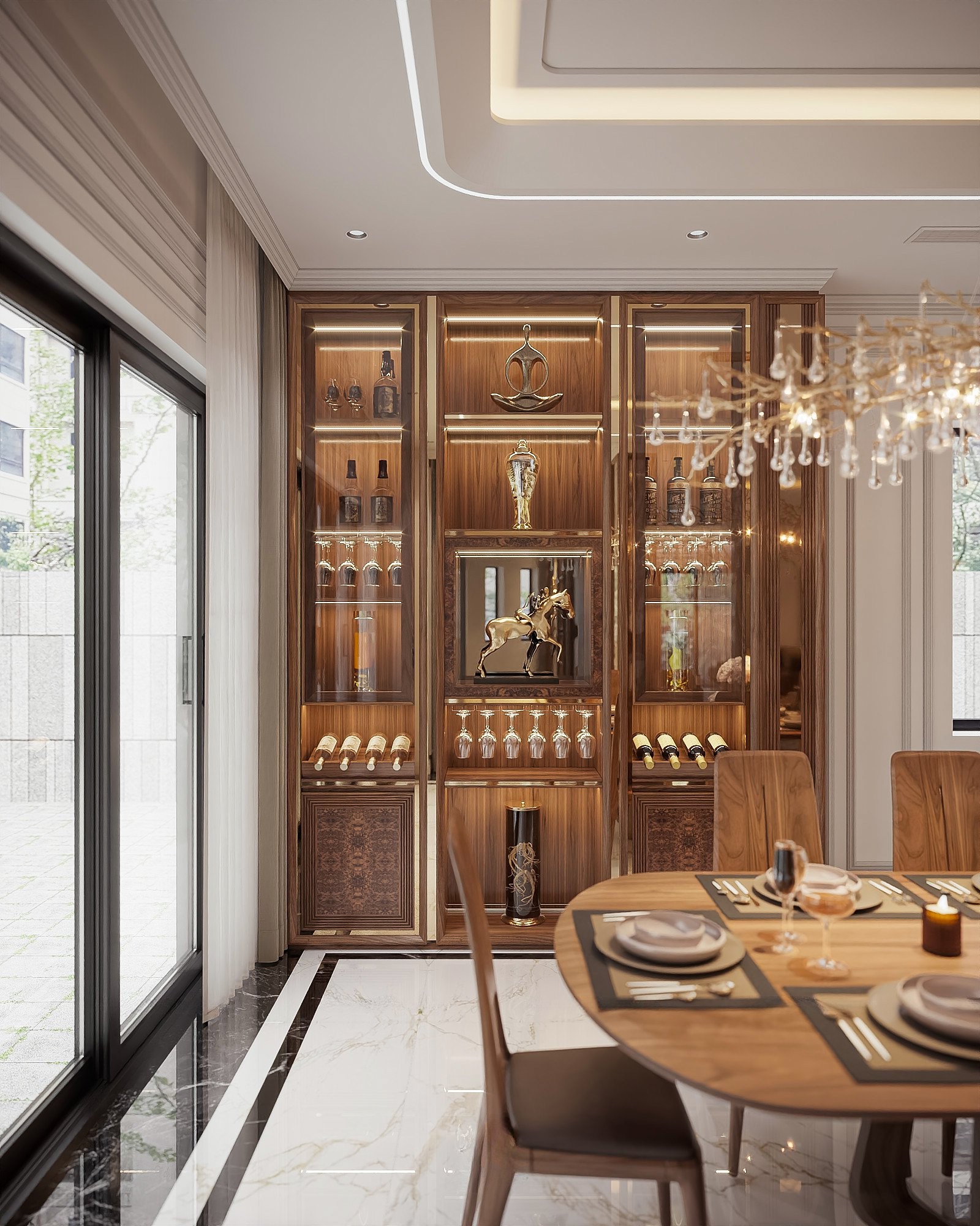 Mẫu tủ rượu đẹp sang trọng bằng gỗ óc chó