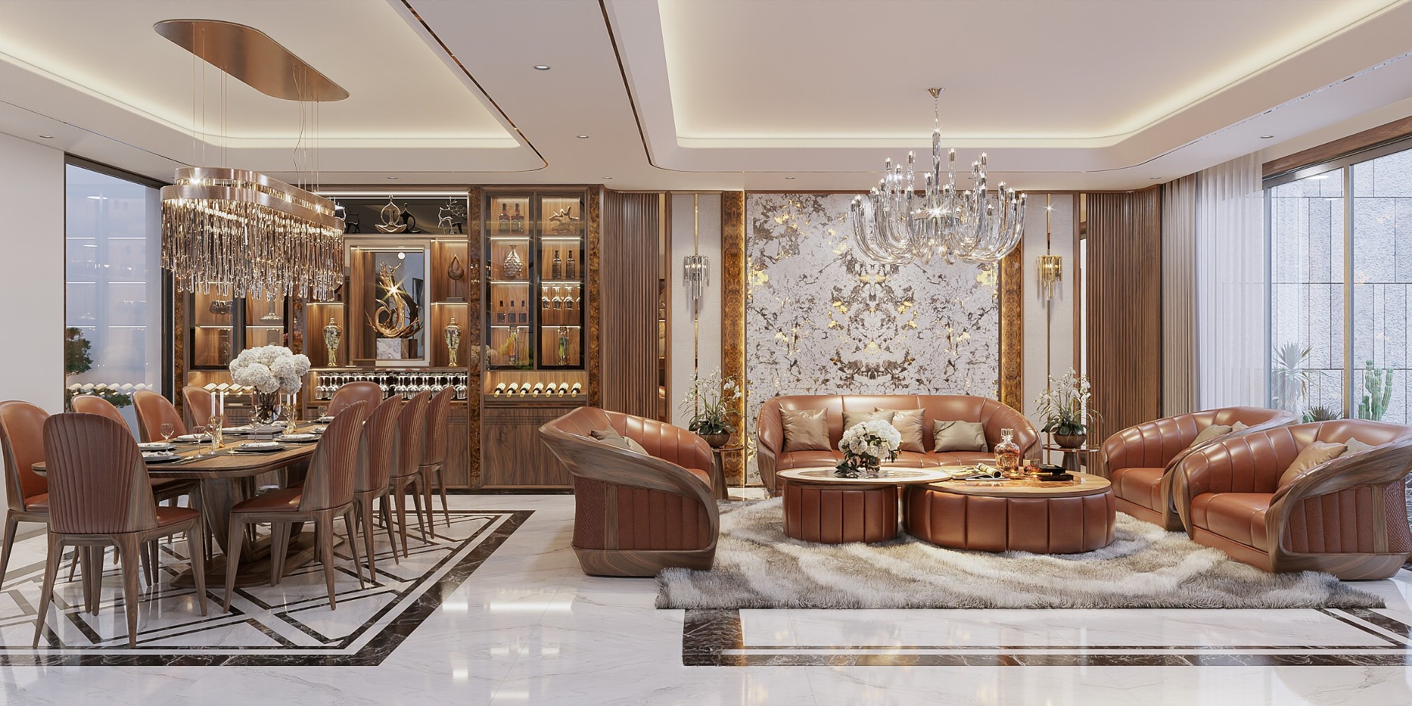 Mẫu tủ rượu hiện đại âm tường chữ I cánh kính và hộc để rượu tiện dụng