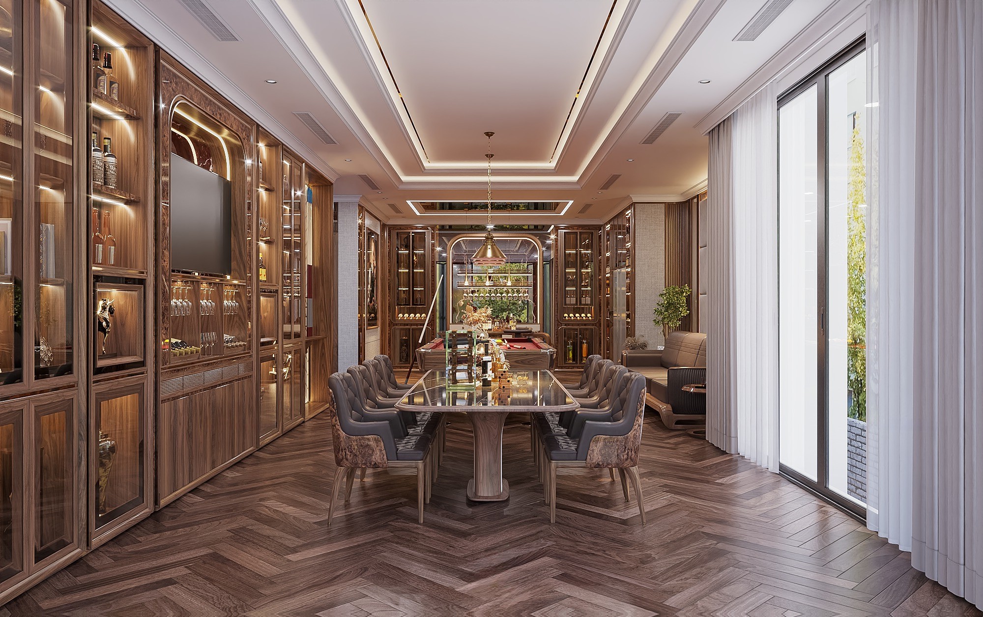 Mẫu tủ rượu gỗ óc chó âm tường sang trọng