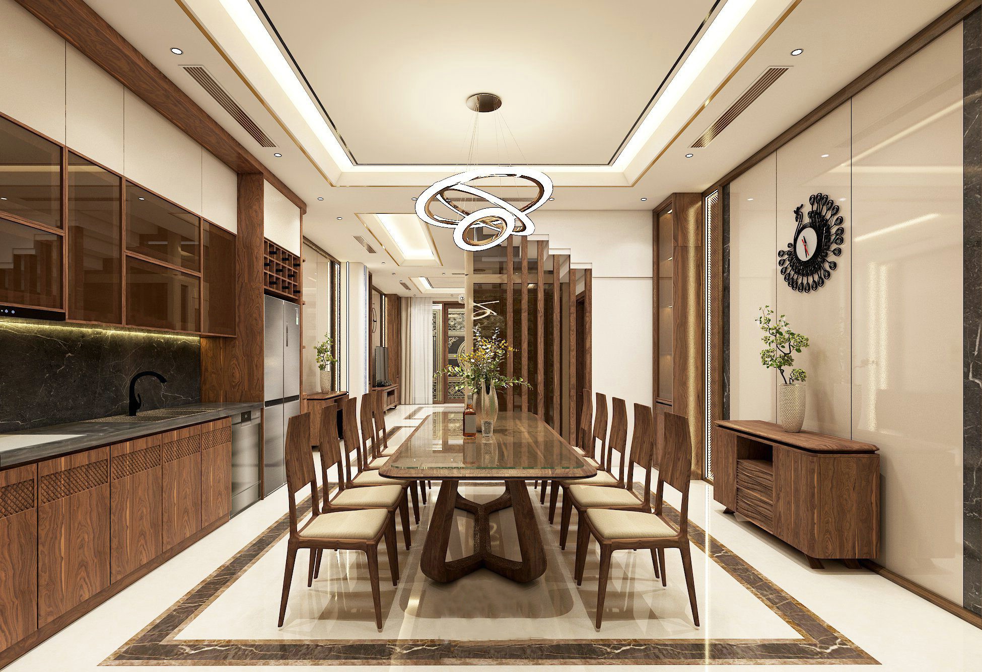 Nội thất nhà phố đẹp hiện đại với không gian bếp sang trọng