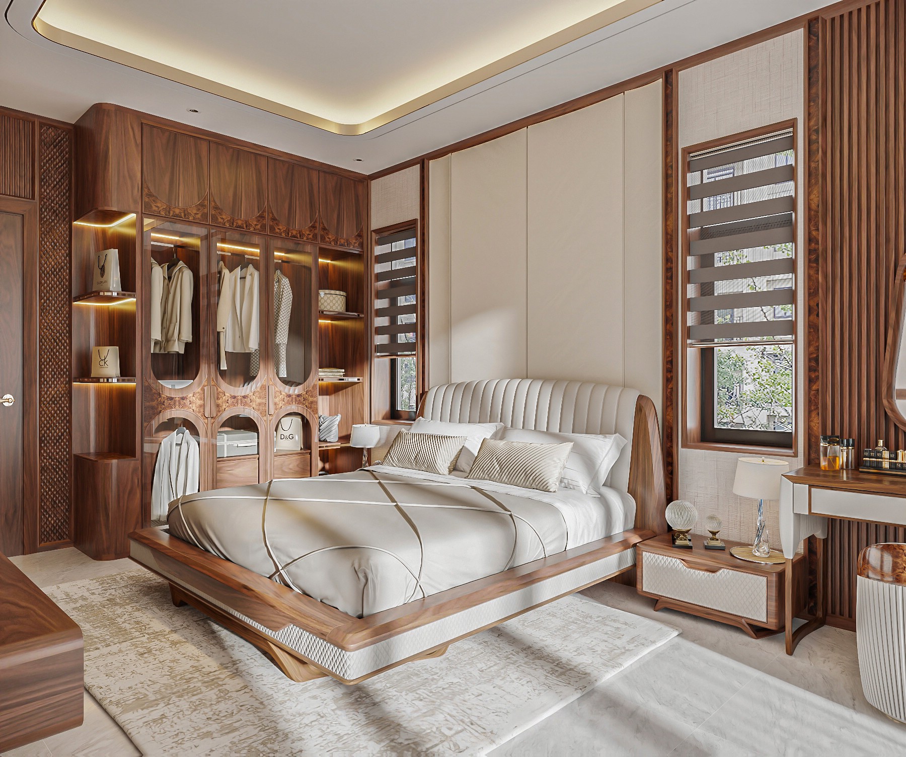 Nội thất phòng ngủ đẹp gỗ óc chó sang trọng