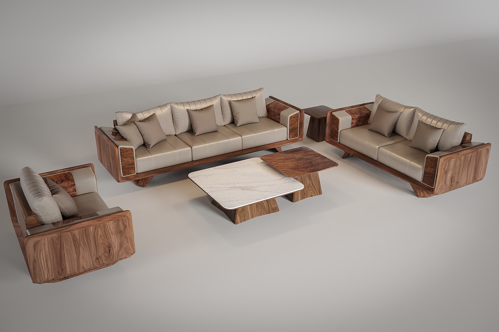 Sofa gỗ cao cấp hiện đại chất liệu gỗ óc chó màu nâu đậm