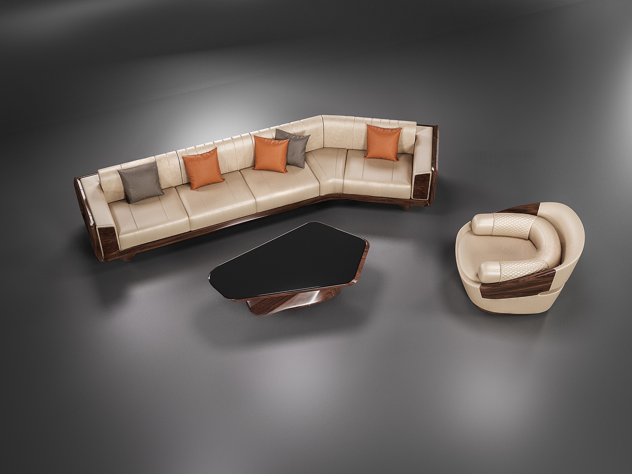 Sopha gỗ óc chó góc L hiện đại