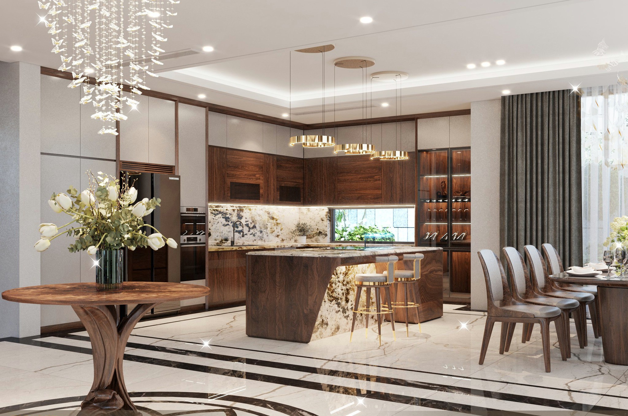 Thiết kế tủ bếp đẹp chữ L hiện đại bằng gỗ công nghiệp MDF