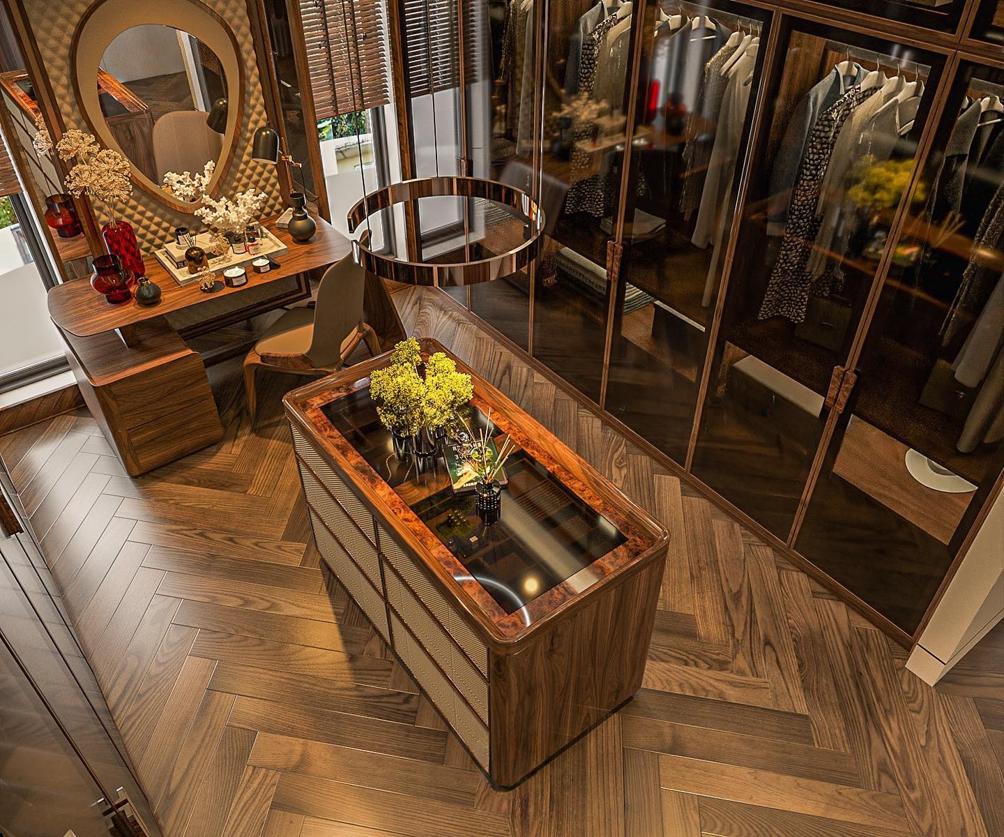 Thiết kế tủ quần áo thông minh cánh kính âm tường