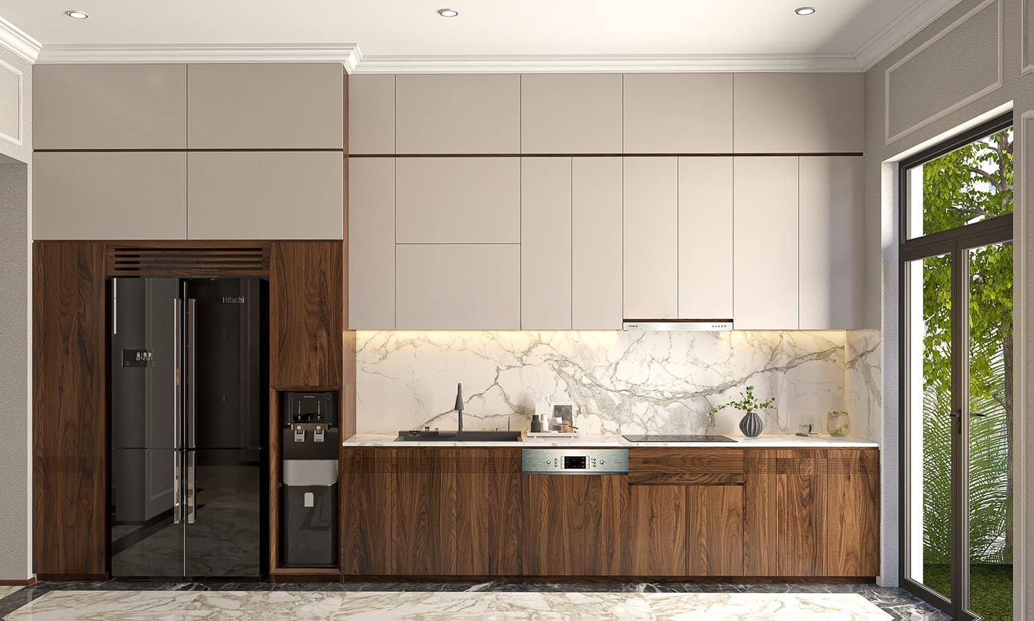 Tủ bếp chữ L hiện đại tiện nghi