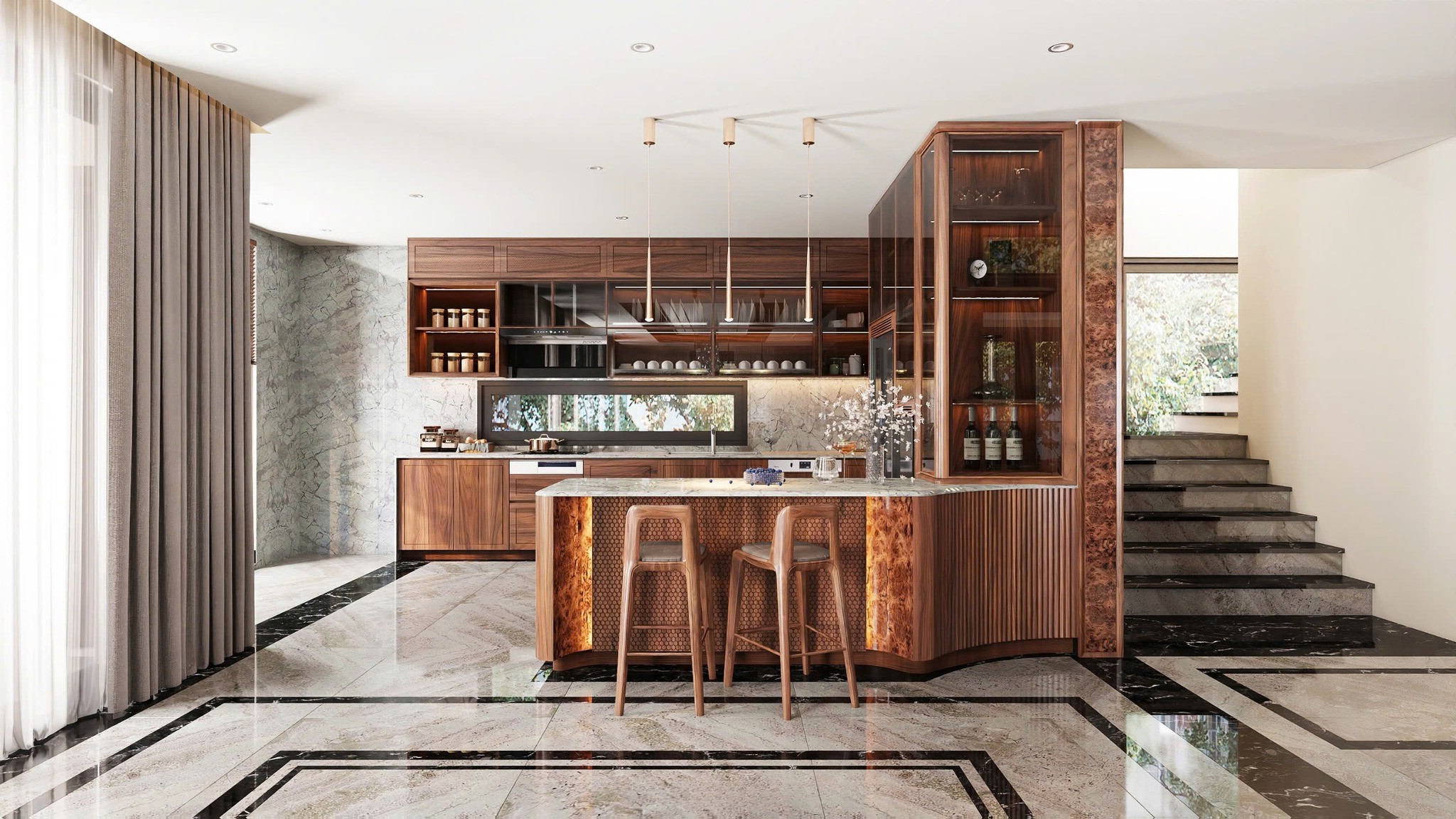 Tủ bếp gỗ đẹp với thiết kế hình chữ U sang trọng