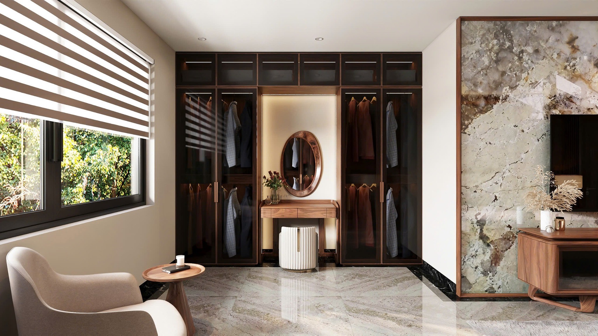 Tủ quần áo kèm bàn trang điểm gỗ Tần Bì phong cách tối giản