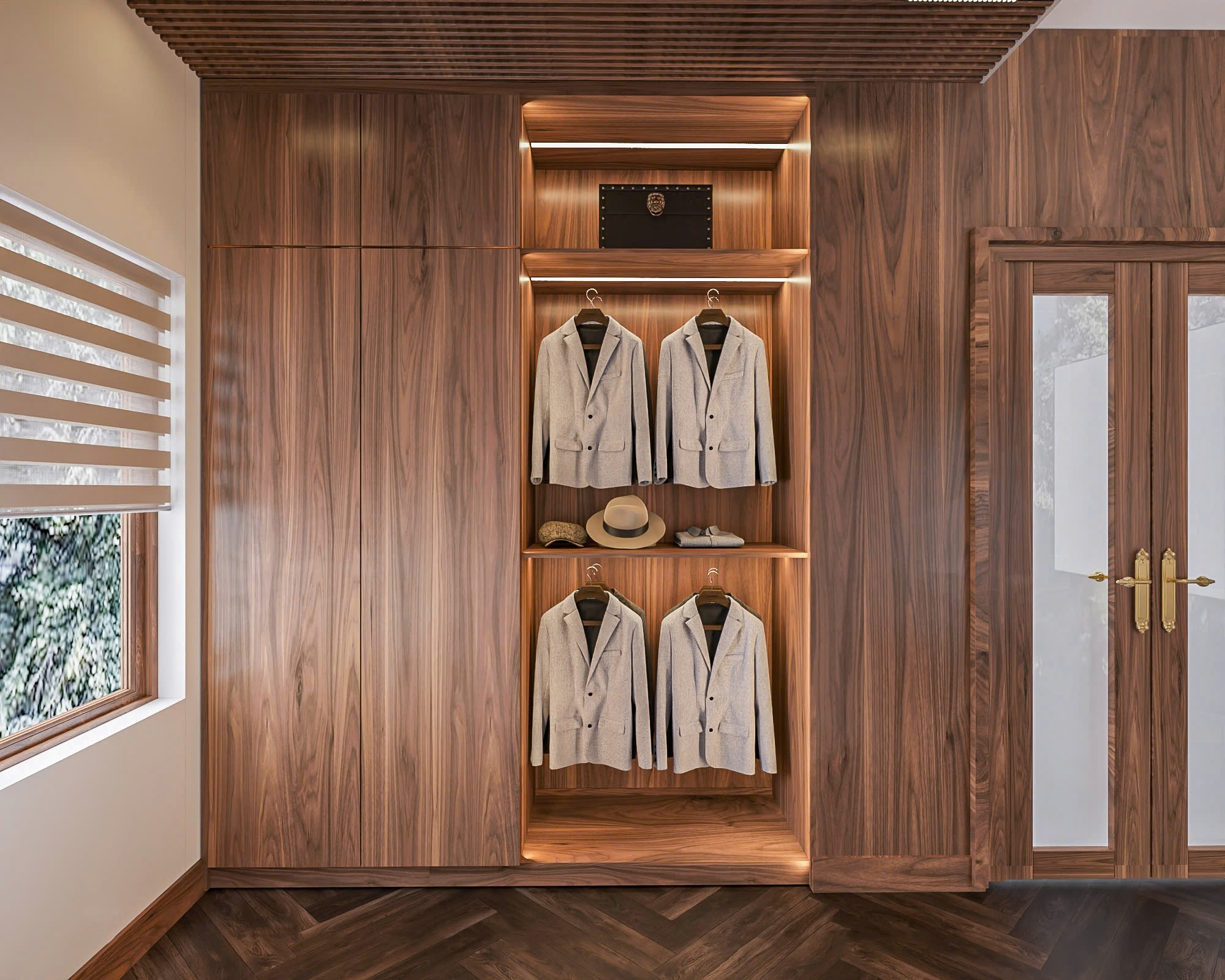 Mẫu tủ quần áo gỗ đẹp chữ I cao kịch trần hiện đại