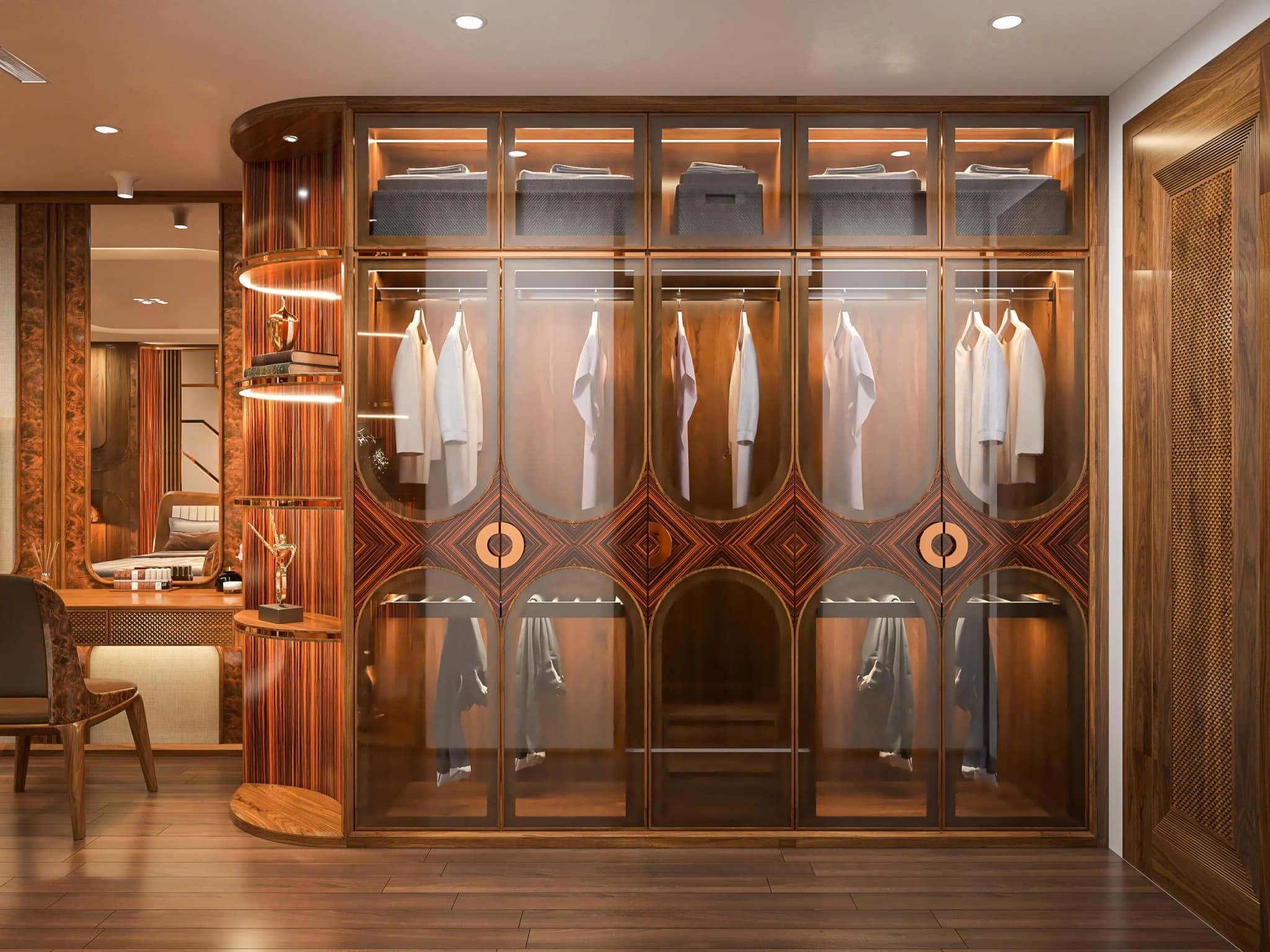 Tủ quần áo hiện đại âm tường kịch trần sang trọng