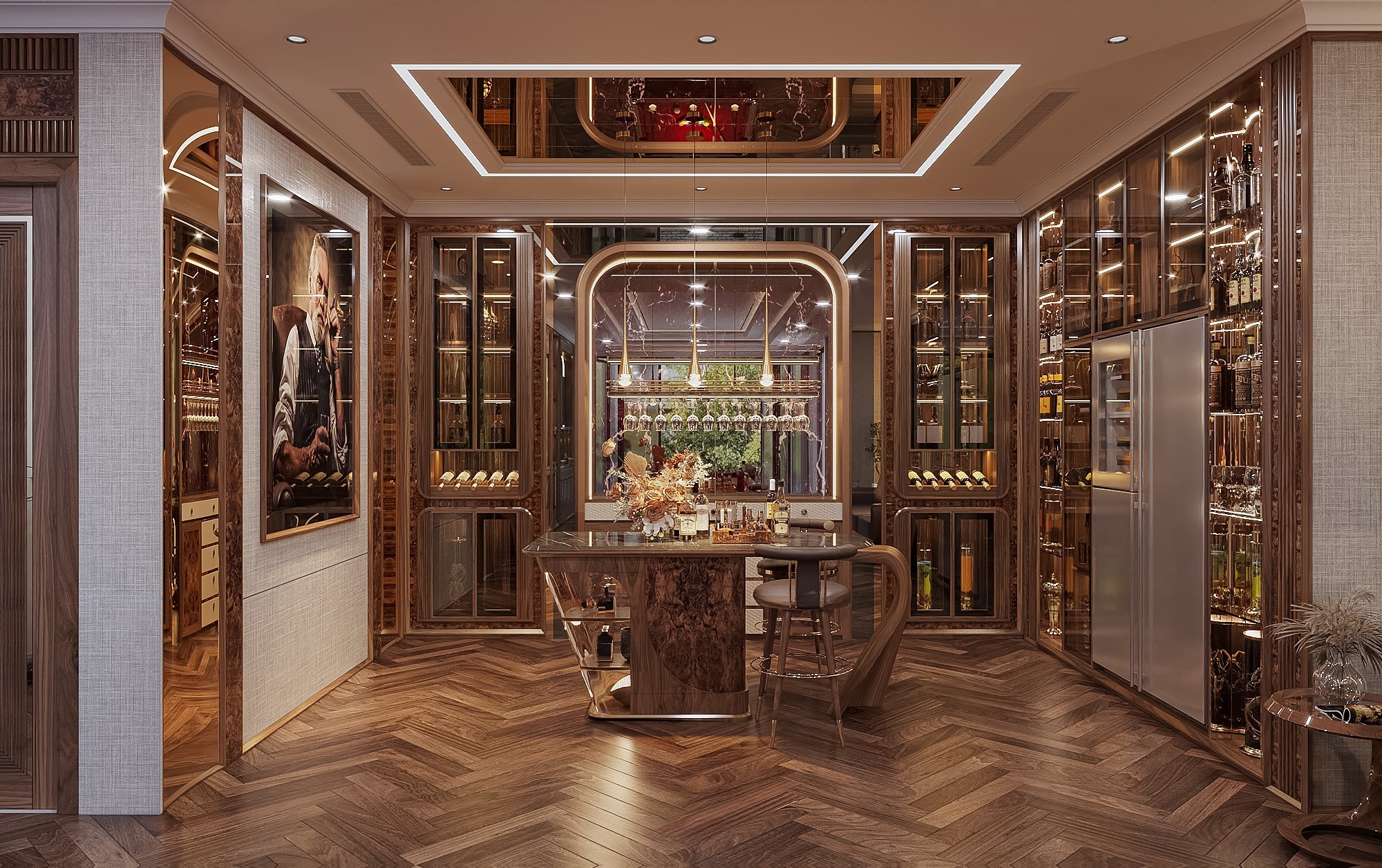 Mẫu tủ rượu gỗ đẹp dáng chữ L hiện đại