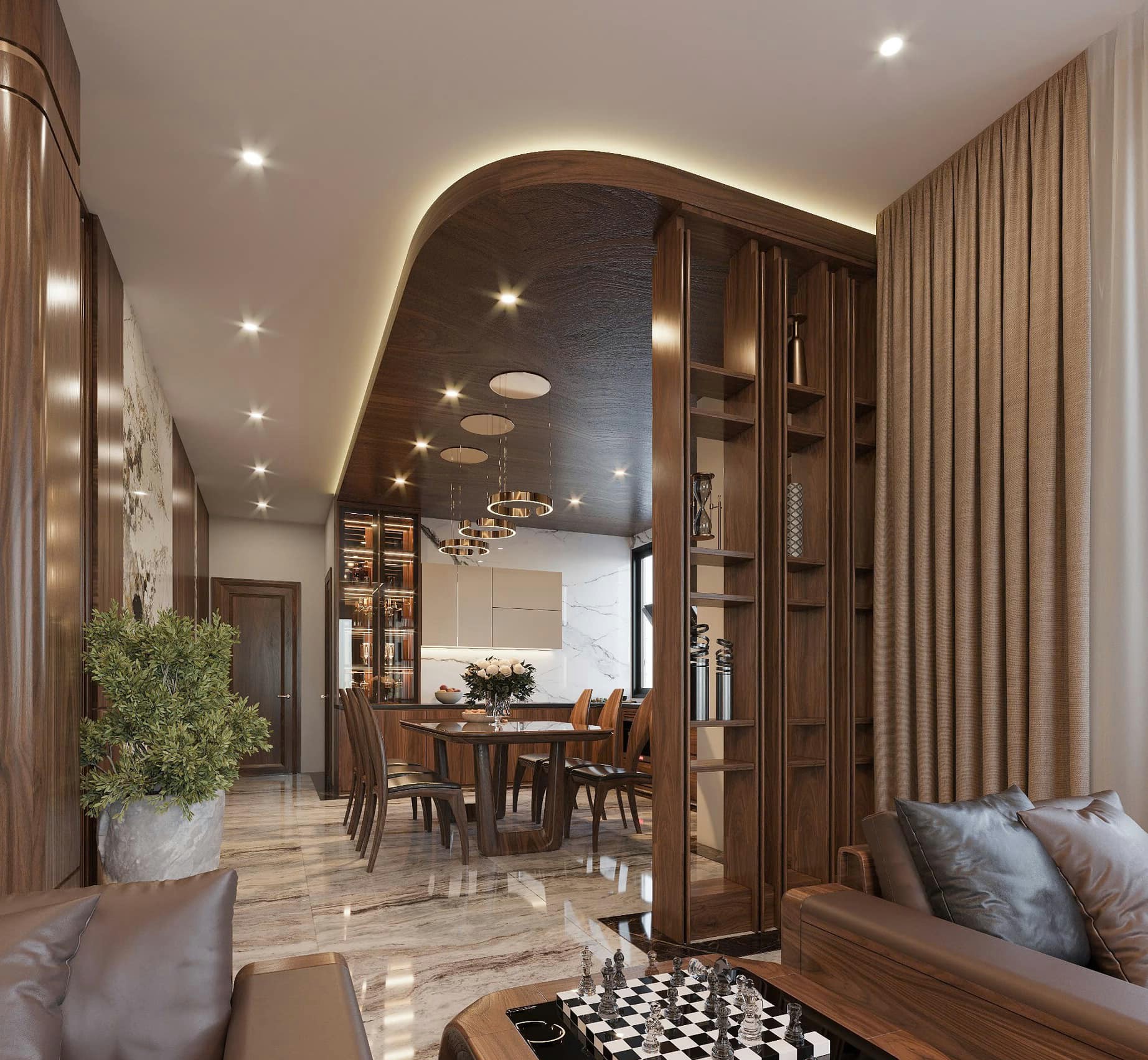 Mẫu vách ngăn phòng bếp gỗ tự nhiên hiện đại