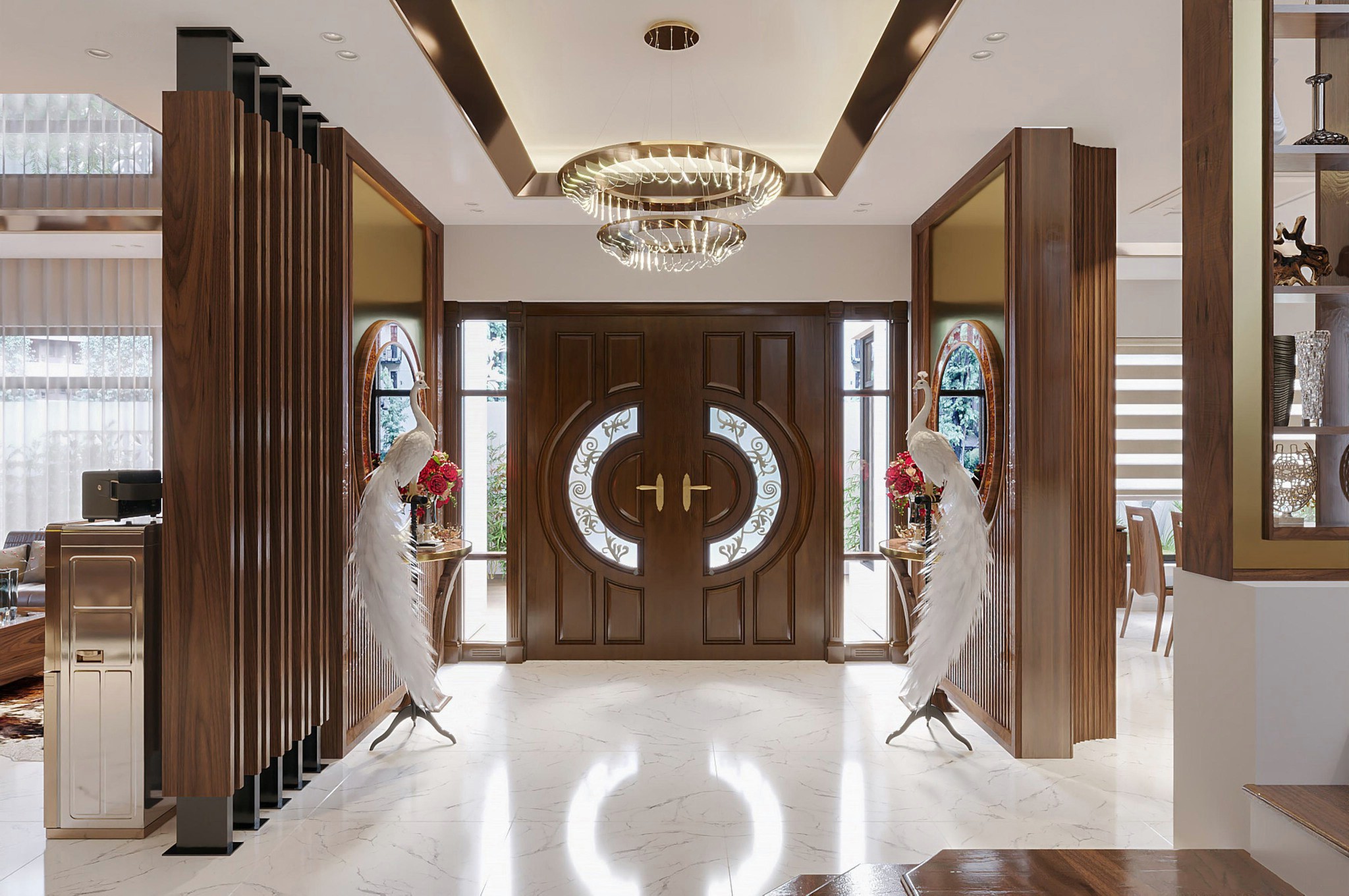 Vách ngăn phòng khách và bếp nhà ống hiện đại